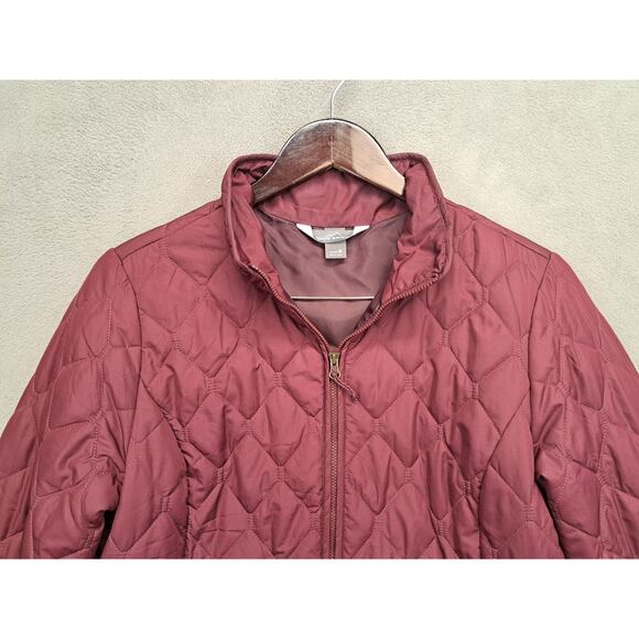 Eddie Bauer Women Medium Maroon Red Quilted Full Zip Fall Winter Jacket - Picture 3 of 7